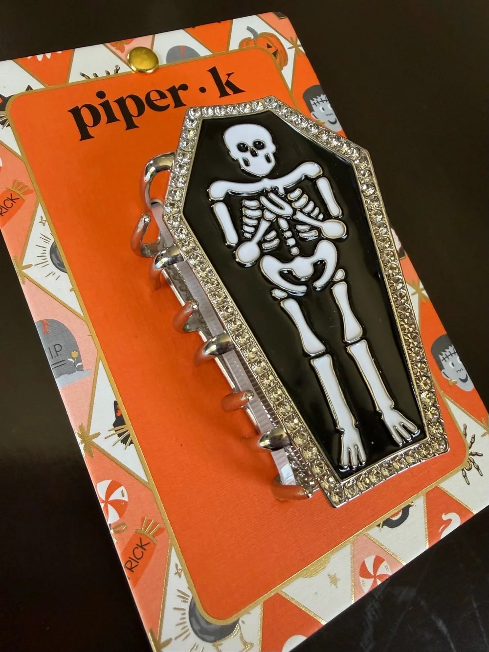 Piper K • Coffin Skeleton Halloween Hair Clip - Black & White